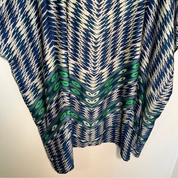 Collective Concepts Poncho Blouse Blue Geometric - Picture 7 of 13